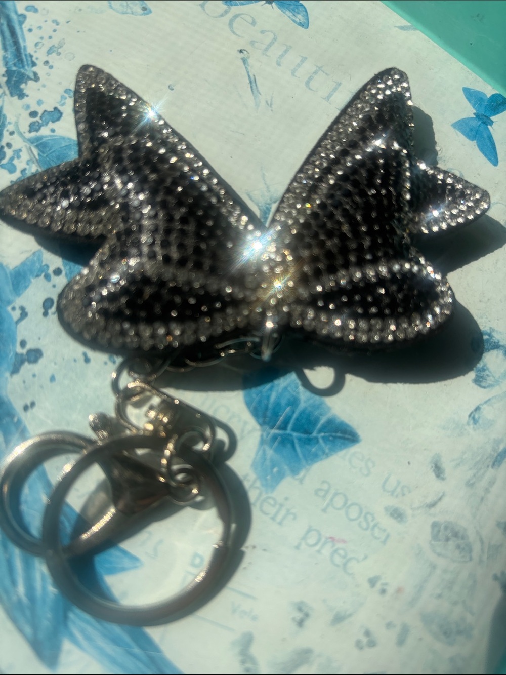 Unique Bargains Rhinestones Bow Keychain Black 1 Pc
